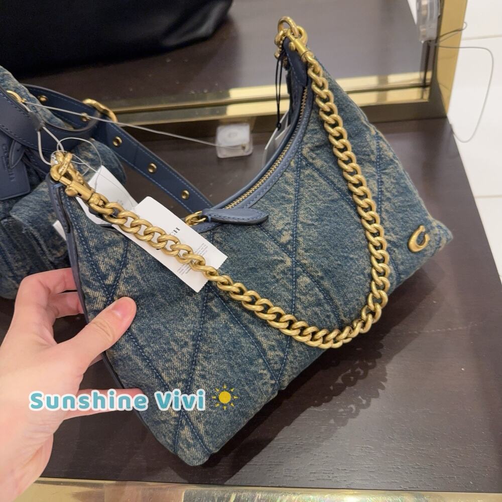 NWT COACH CDZ67 Juliet Shoulder Bag 25 in Denim With Quilting Brass /Dark Indigo